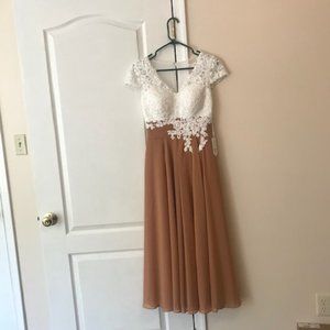 Formal Chiffon and Lace Tea-Length Dress